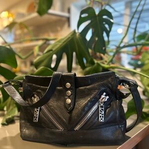 Kenzo Kalifornia Black Leather Crossbody Shoulder Bag with Silver Hardware